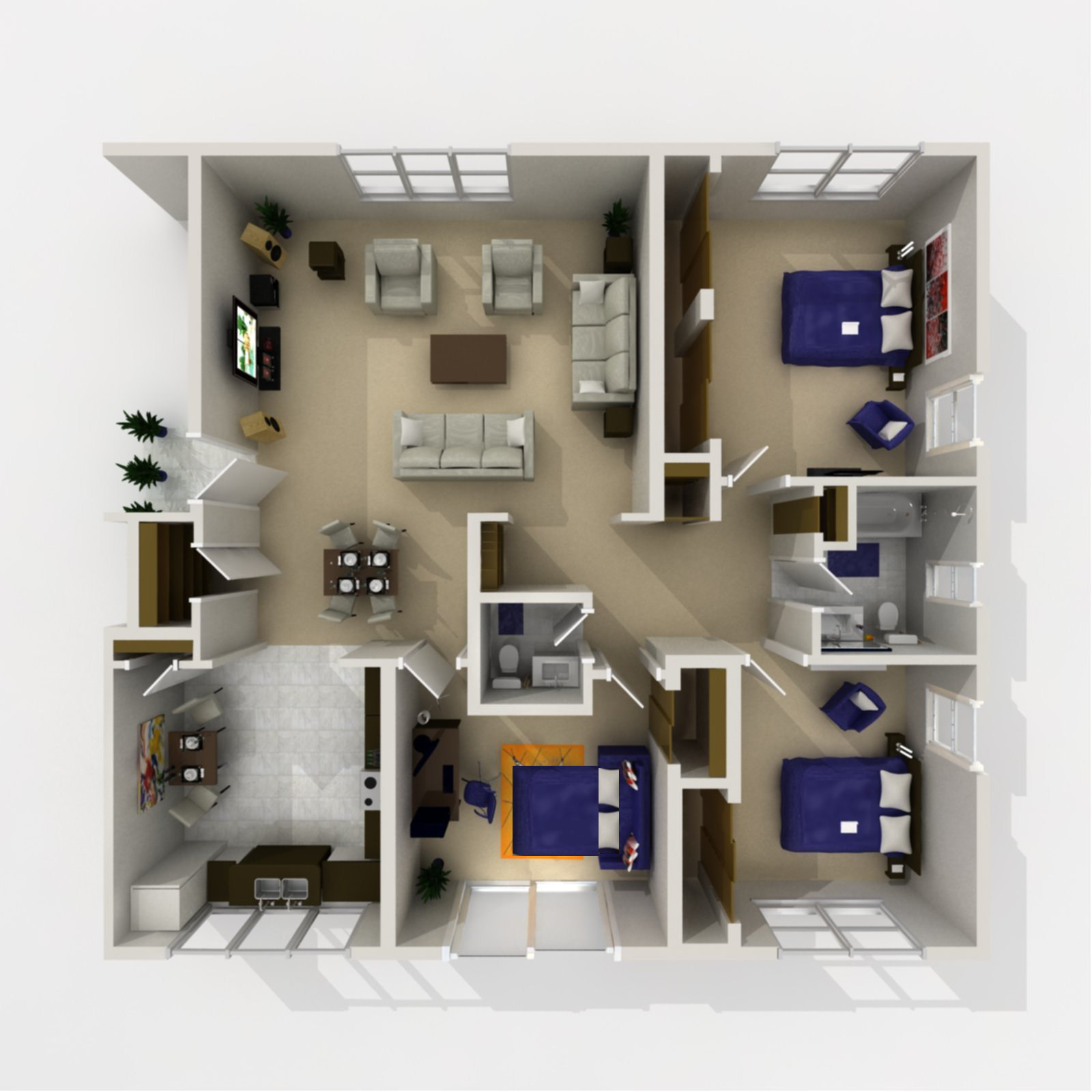 Floor plan for 3 beds, 1.5 baths, 1152 sqft